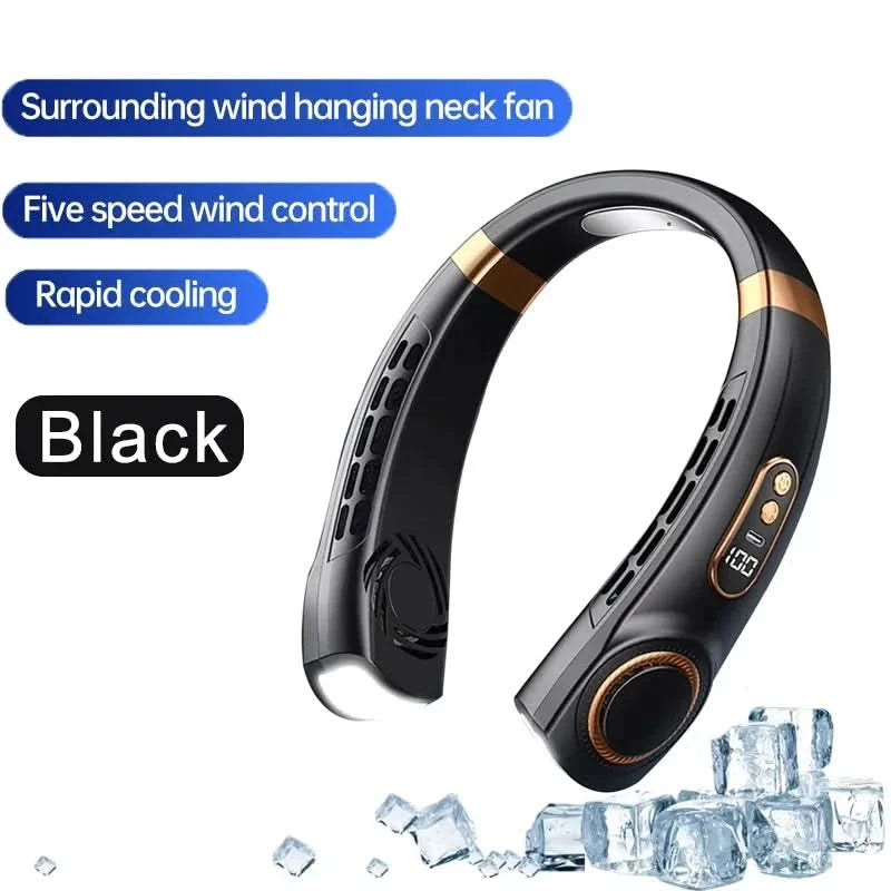Portable Neck Mounted Fan Typc Charging Adjustable 5-Speed Turbine Neckband Fan Without Blades Suitable For Outdoor Use - M & M Global
