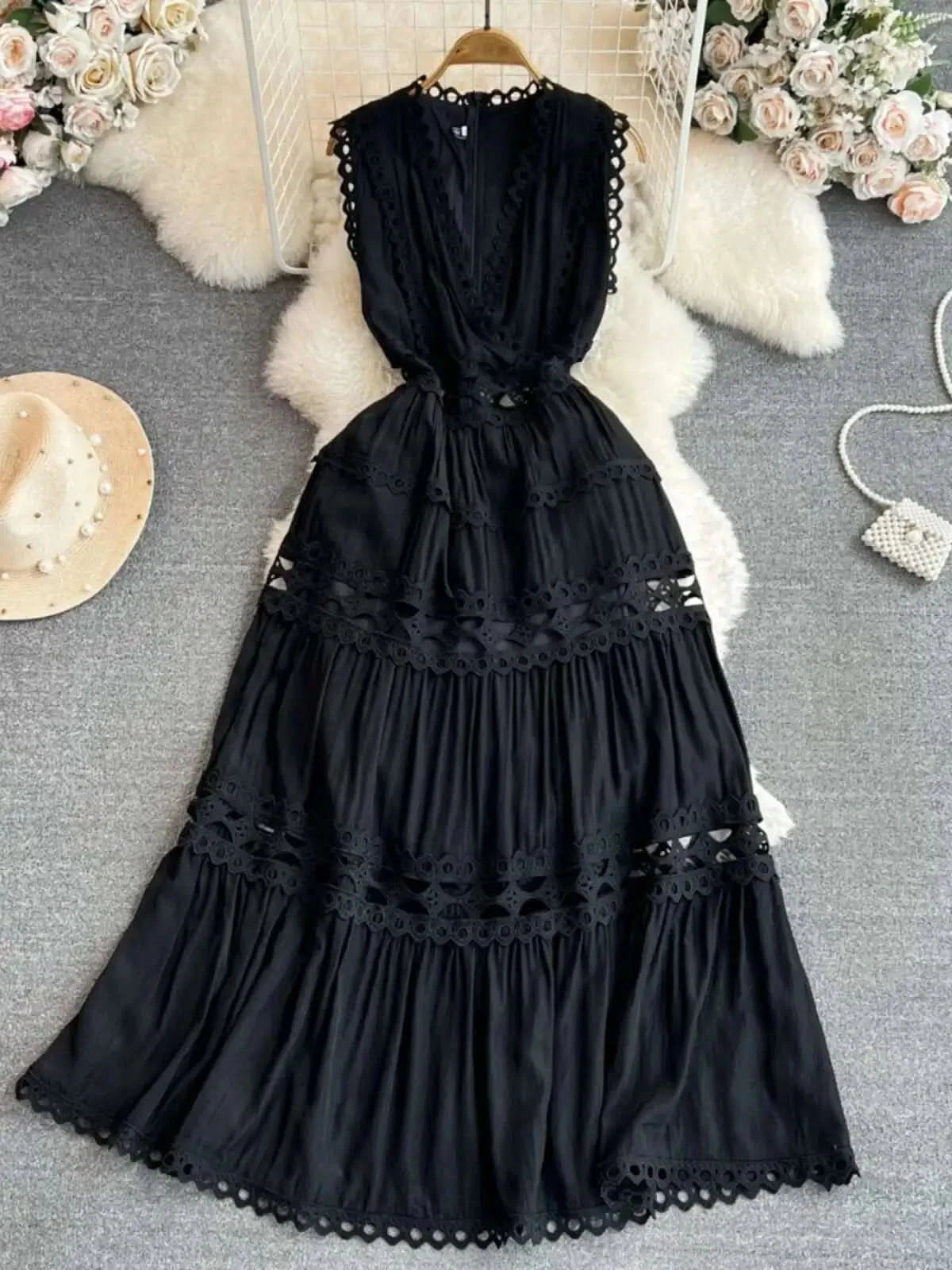 JAMERARY Designer New Summer Holiday White Embroidery Cotton Long Dress Women Sleeveless Midi Prom Evening Dresses Party Robe - M & M Global