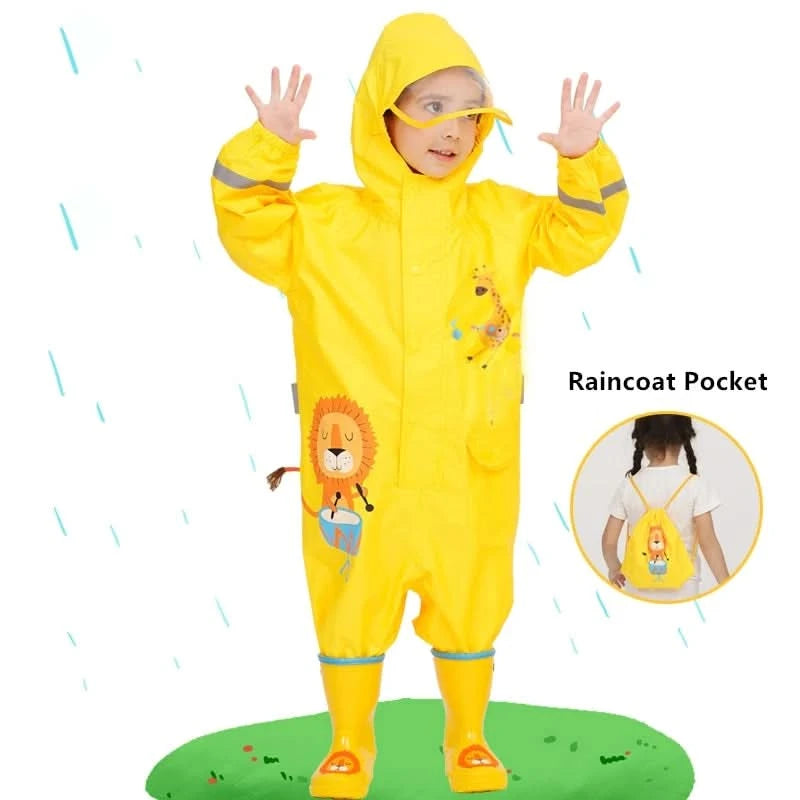 Children Rainwear And Rain Pants Sets Kids Boys Girls Waterproof Jumpsuit Hooded One-Piece Cartoon Dinosaur Waterproof Baby Suit - M & M Global