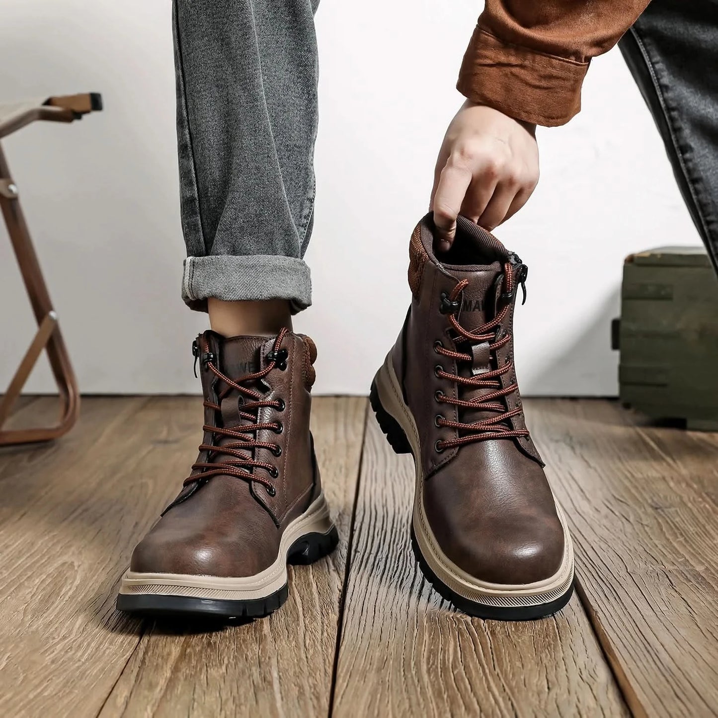 Waterproof Safety Boots Men Indestructible Steel Toe Work Boots Anti-smash Stab-resistant Safety Shoes Biker Botas Para Hombre