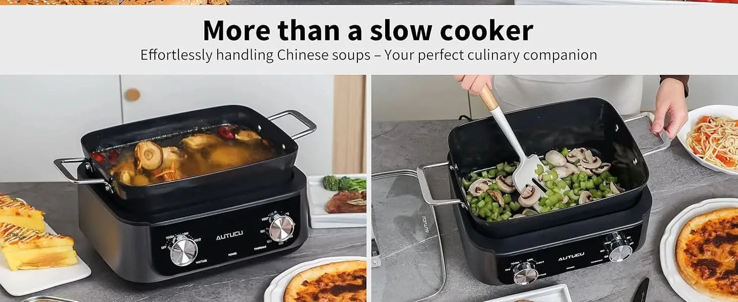 N61NA Nonstick Slow Cooker 7-Quart - PFOA-Free Ceramic-coated, 3 Heat Settings & Timer - Dishwasher & Oven Safe Pot for Effortle - M & M Global