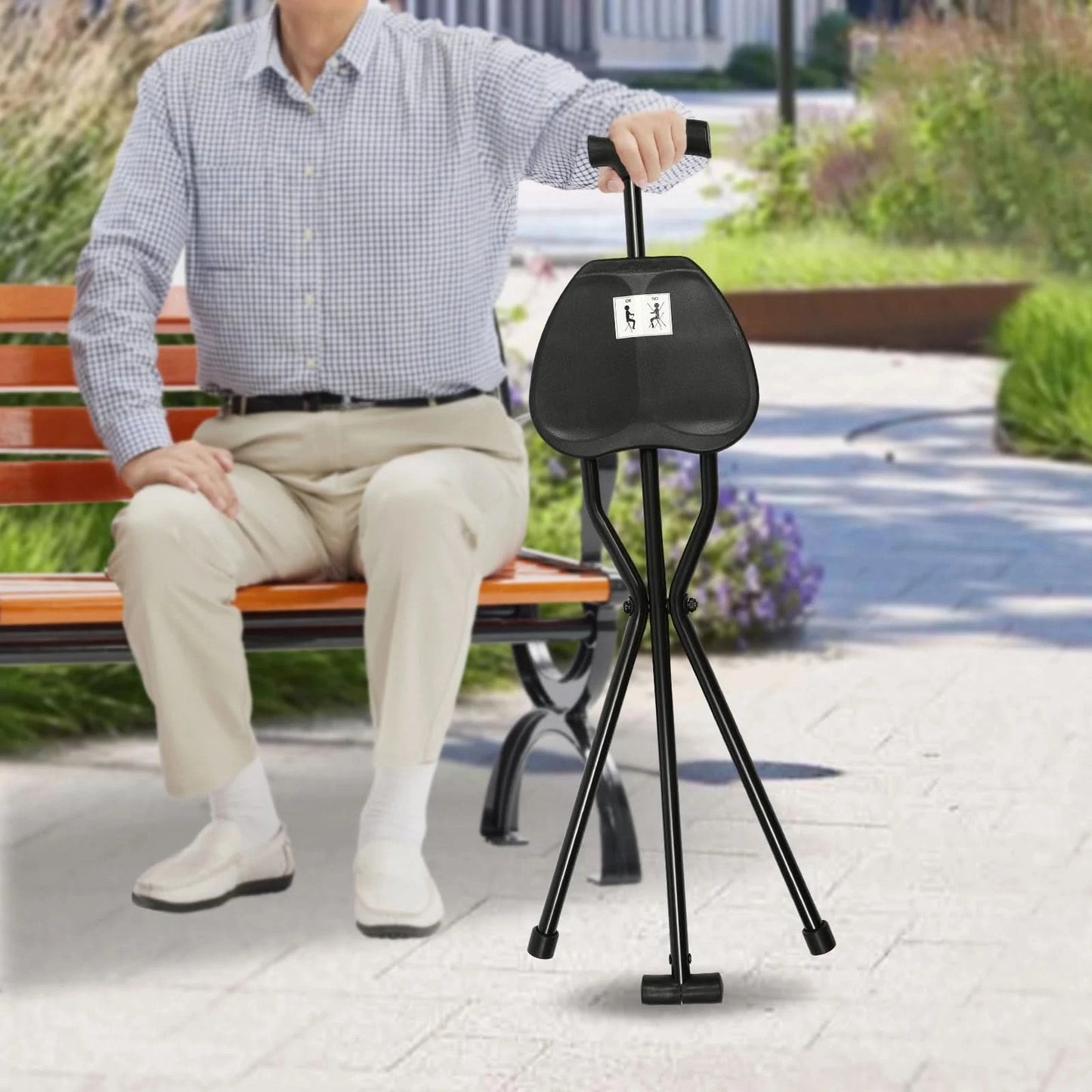 Portable Folding Cane with Seat Travel Cane Chair Walking Cane Walking Chair Walking Stick Walking Stool Load 249.12lbs Black