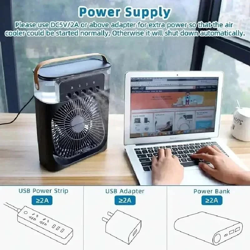 New 3 In 1 Fan AIr Conditioner Household Small Air Cooler LED Night Light Portable Humidifier Air Adjustment Fan Office Home Fan - M & M Global