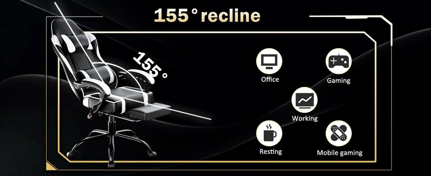 Ergonomic Gaming Chair Recliner, PU Leather Racing Game Chairs for Adults, Executive Office Chair Gamer Chair with Massager