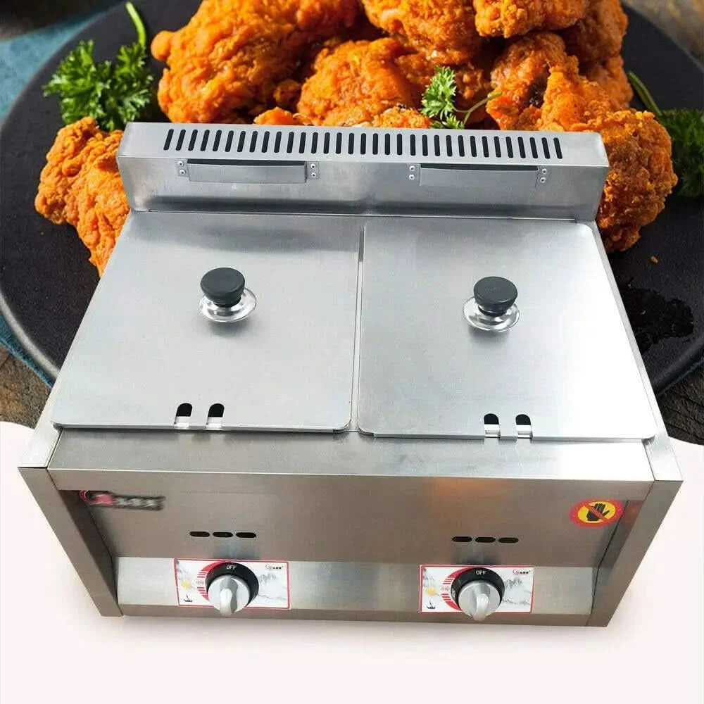 12 Liter Dual Tanks Commercial Stainless Steel Deep Fryer High Capacity Professional Gas Countertop Kitchen Frying Machine for F - M & M Global
