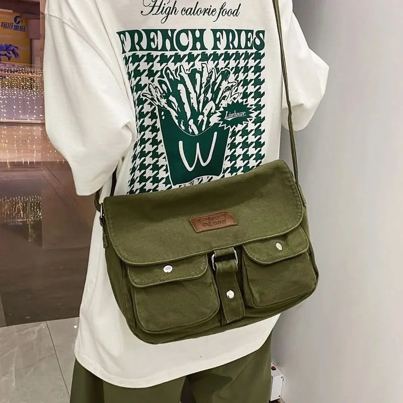 High Quality Canvas Handbag Shoulder Bags Large Capacity Crossbody Bags For Women Simple Casual Messenger Bag Student School Bag - M & M Global