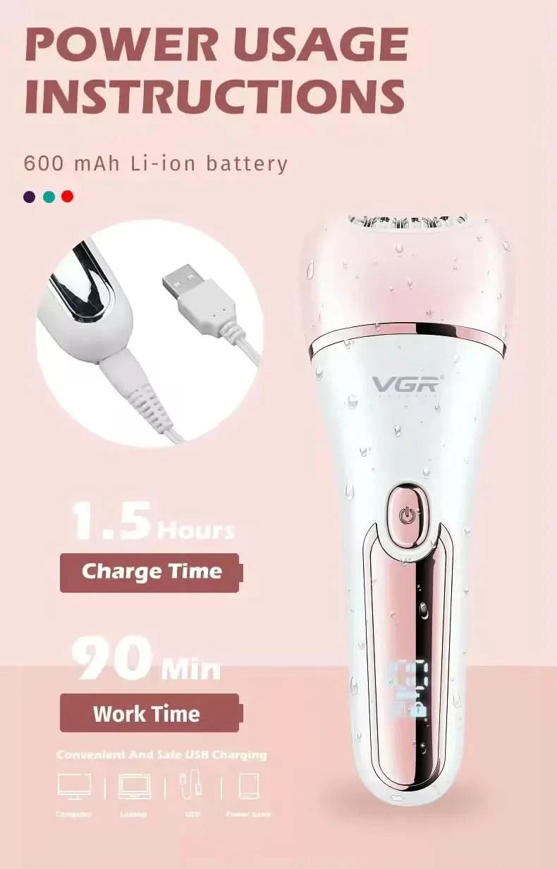 VGR Hair Trimmer Professional Hair Removal Tool Electric Epilator Lady Shaver Waterproof Hair Remover Epilator for Women V-733 - M & M Global