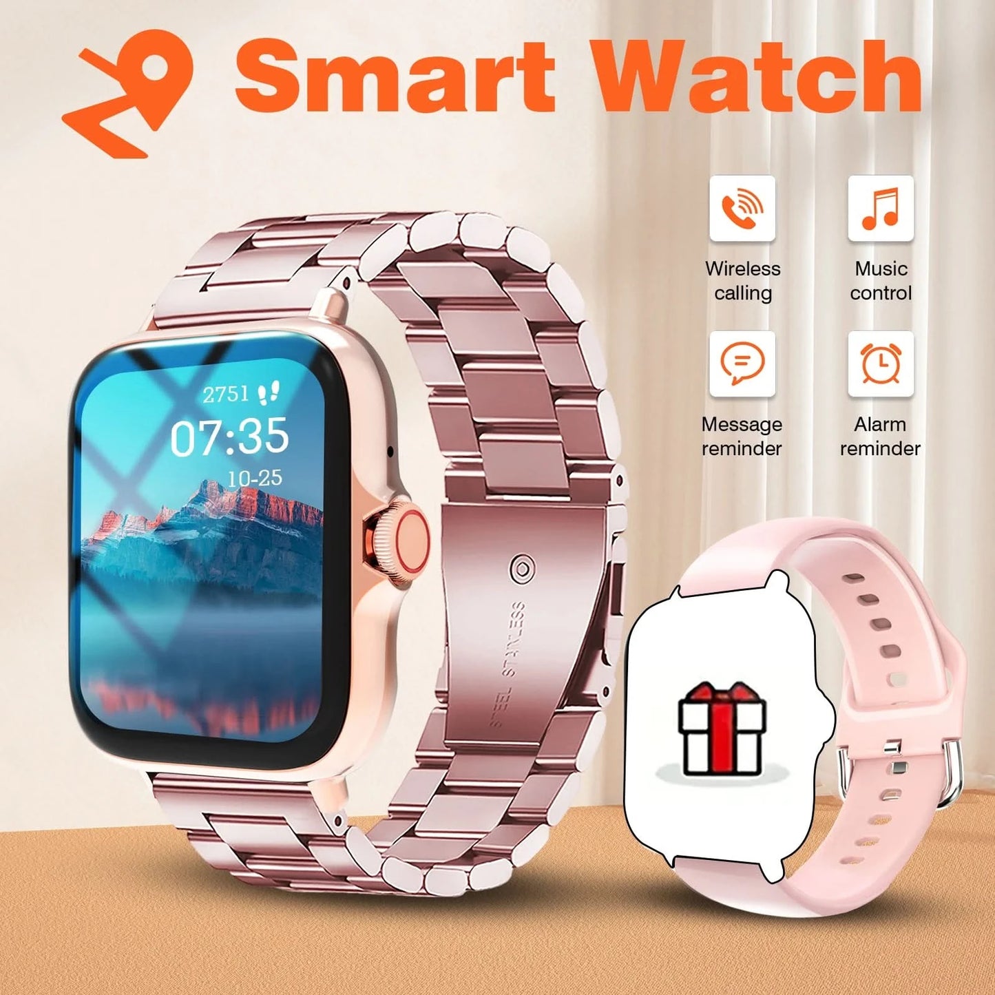 2025 new smart watch, Bluetooth call, message reminder, music playback, shutter control, weather forecast, unisex