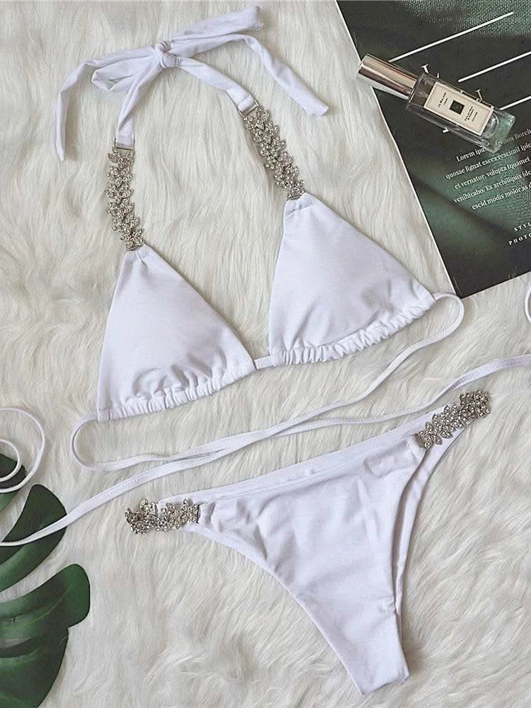 DEAT Sexy Lace-up Swimsuit Women's Solid Color Cross Hollow Out Design Bikini Two-piece Set Beach Party 2025 Summer New 11XX0987 - M & M Global
