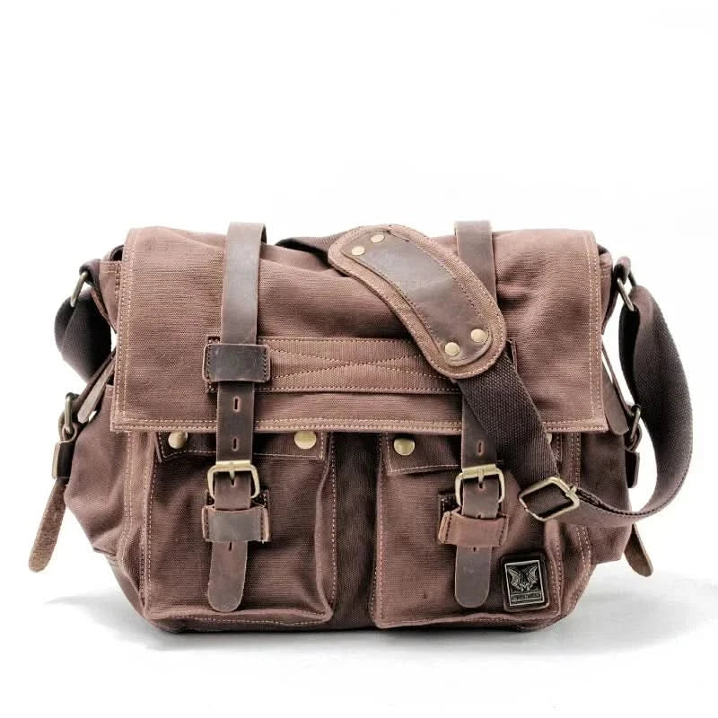 MUCHUAN Canvas Leather Men Messenger Bags Big Satchel Shoulder Bags Male Laptop Briefcase Travel Handbag - M & M Global