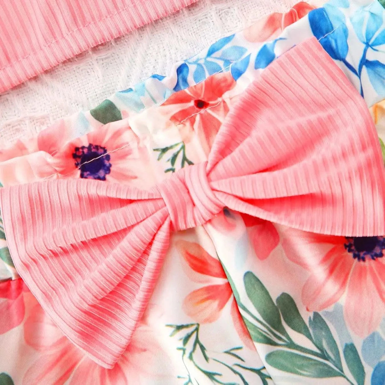 2025 Newborn Girl Baby Summer Sling Sleeveless Cotton Casual Daily Big Bow Print Baby Clothing Set - M & M Global