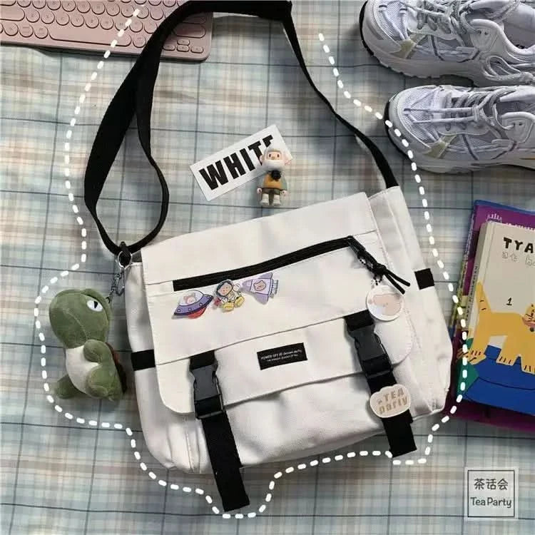 Harajuku Versatile Messenger Bag, Retro Street Crossbody Bag, Student School Canvas Bag,Casual Large Capacity Shoulder Bag - M & M Global
