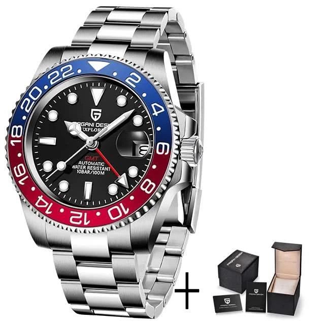 PAGANI DESIGN PD-1662 Luxury GMT Men Mechanical Wristwatch Sapphire Glass Stainless Steel 100M Waterproof Automatic Watches - M & M Global