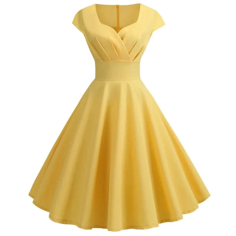 Pink Summer Dress Women V Neck Vintage Robe Elegant Retro pin up Party Office Midi Dresses - M & M Global