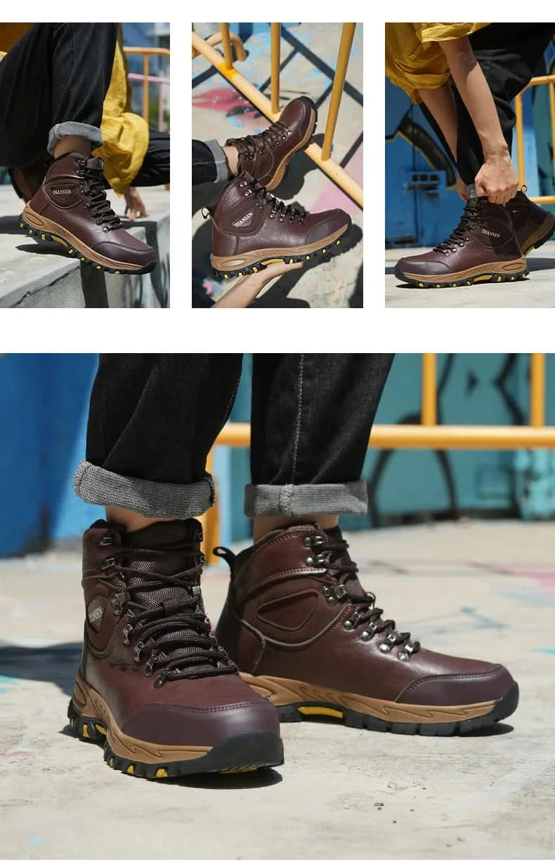 Rotating Button Steel Toe Safety Shoes For Men's Work Boots Indestructible Work Construction Pu Leather Anti Puncture Men Boots