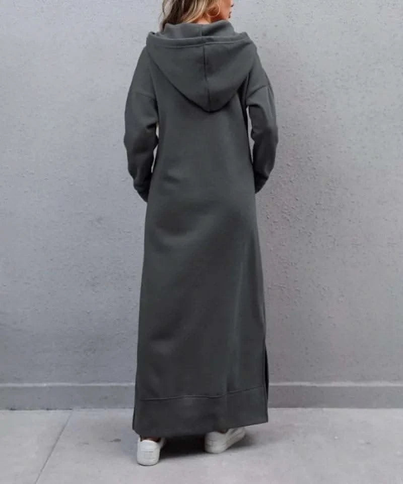 Autumn and Winter New Loose Size Knitted Hooded Long Dress Plush Casual Fashion Dress Large Pocket Skirt Women's Wear - M & M Global