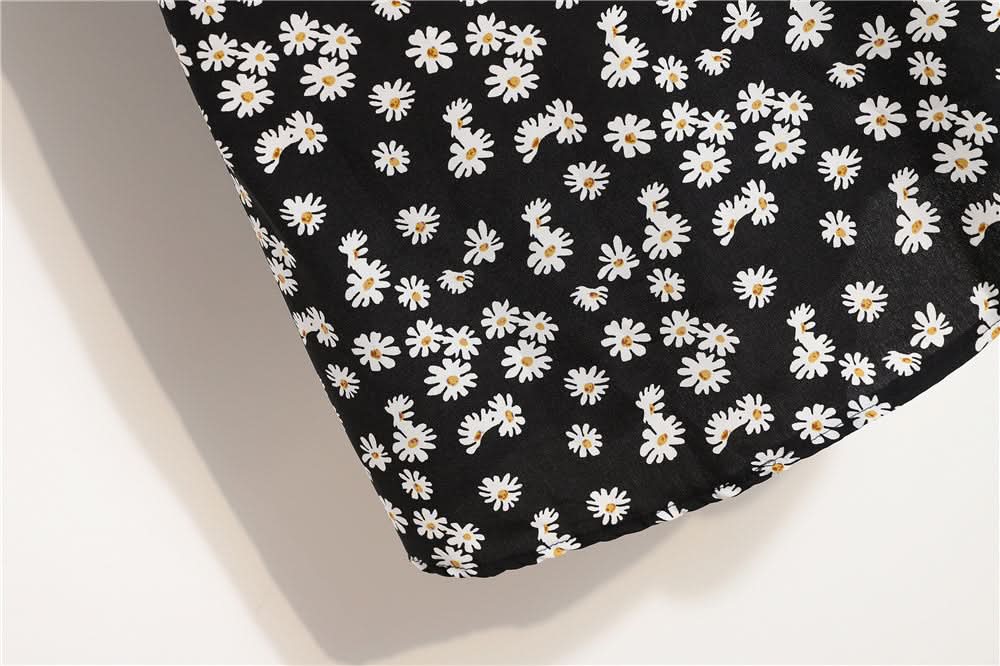 Women Mini Dresses Summer Fashion Female Vestidos Print Floral Chiffon Dresses Shirring Pleated Short Puffy Sleeve Casual Dress - M & M Global