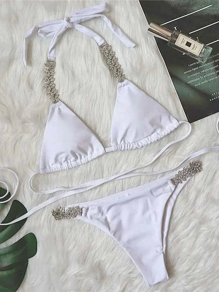 DEAT Sexy Lace-up Swimsuit Women's Solid Color Cross Hollow Out Design Bikini Two-piece Set Beach Party 2025 Summer New 11XX0987 - M & M Global