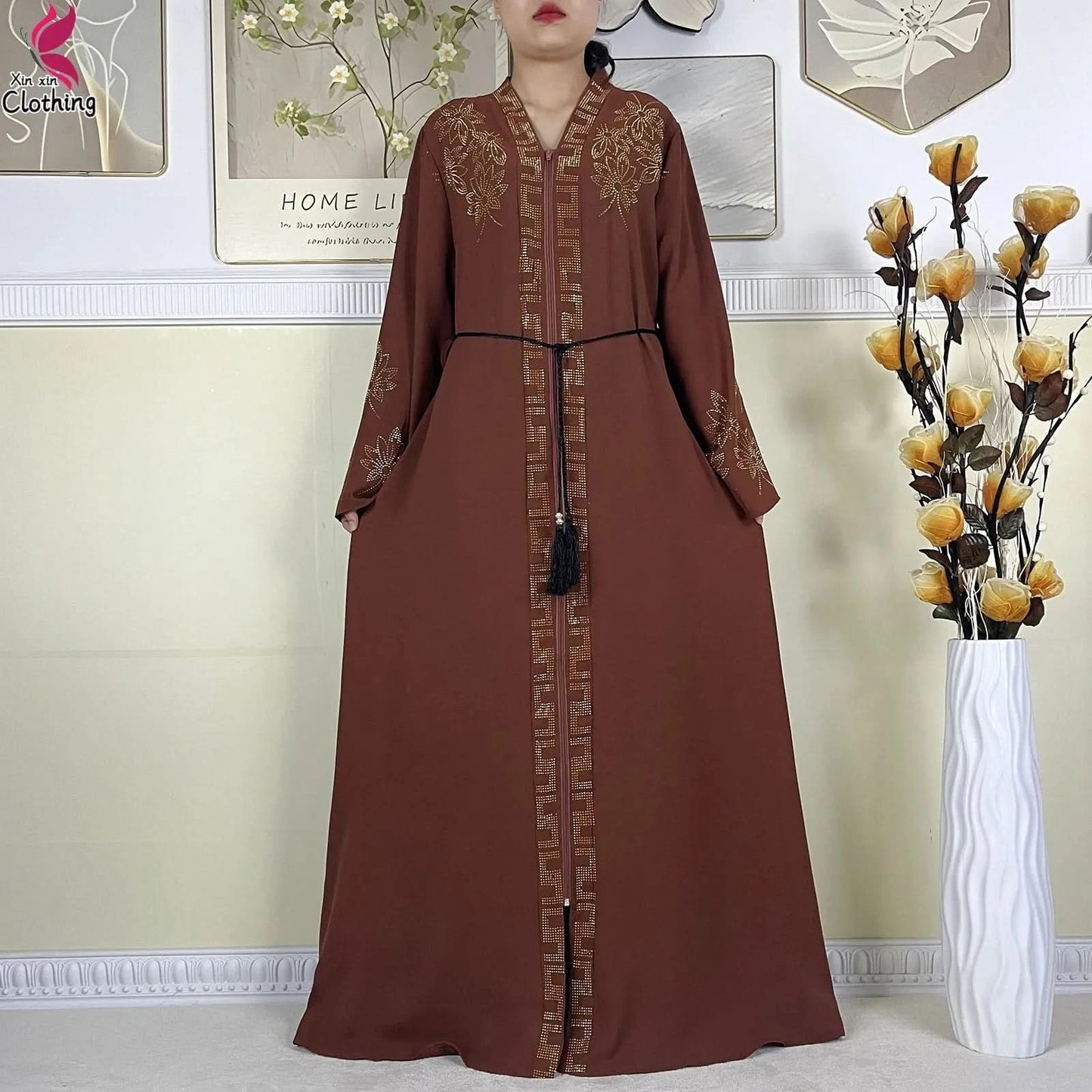 New Muslim Abayas For Women Long Sleeved Dress Dubai Lady Elegant Long Dress Islam Clothing African Abaya Loose Robe With Turban - M & M Global