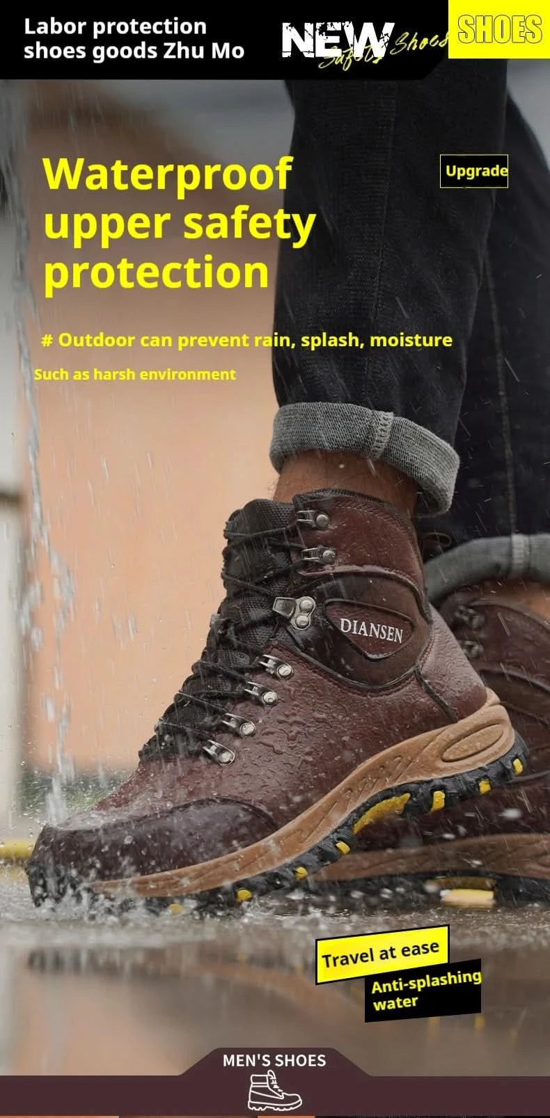 Rotating Button Indestructible Shoes Safety Boots Men Steel Toe work Boots Waterproof Non-slip Puncture-Proof Protective Shoes