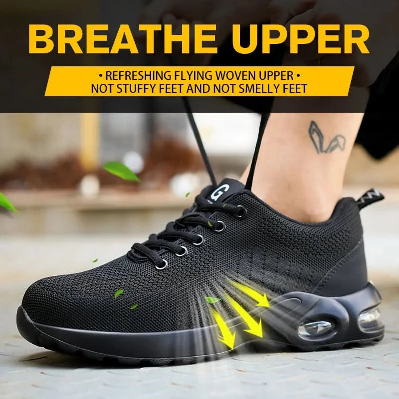 Fashionable breathable soft sole air cushion anti-smash and anti-puncture work shoes