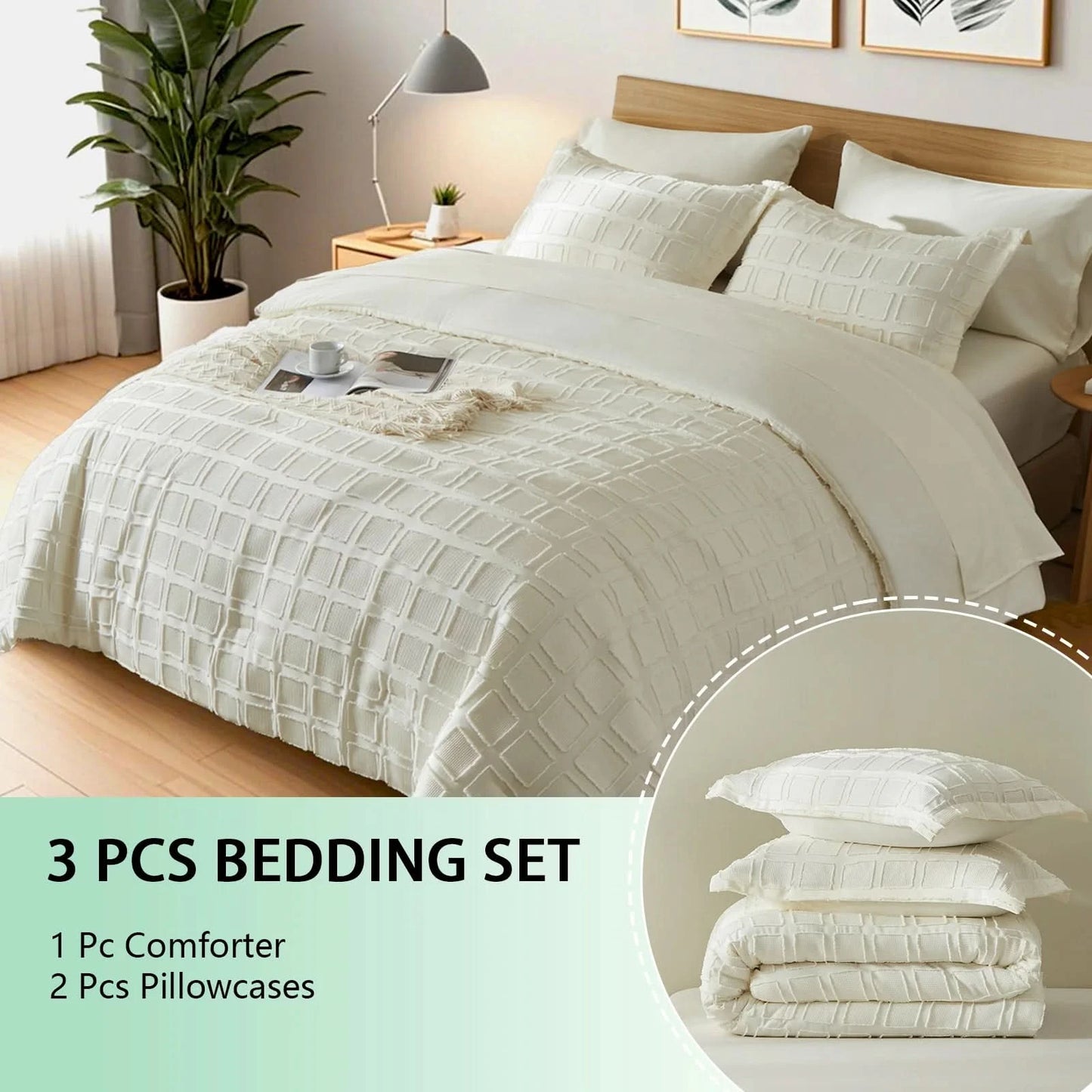 Queen Solid Color Comforter Set with Cut Flower Design β Lightweight, Breathable Microfiber Bedding for All Seasons, Machine Washable
