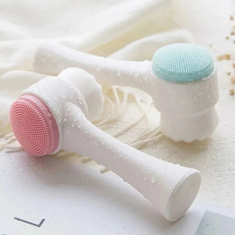 3D Double Silicone Facial Cleansing Brush Manual Massage Facial Brush Soft Bristles Exfoliator Double Sided Face Wash Brush - M & M Global