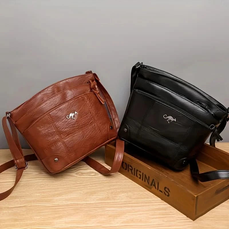 Elegant Vintage Style Shoulder Bag, Faux Leather Multiple Pockets Crossbody Bag, Adjustable Strap, Women's Commuter Work Purse - M & M Global