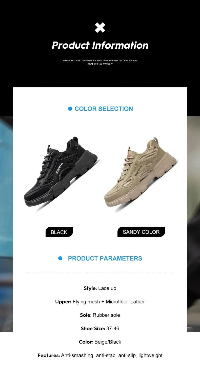 Men Work Sneakers Protective Shoes Safety Industrial Puncture-Proof Anti-smash Steel Toe Shoes Breathable Construction Work Shoe