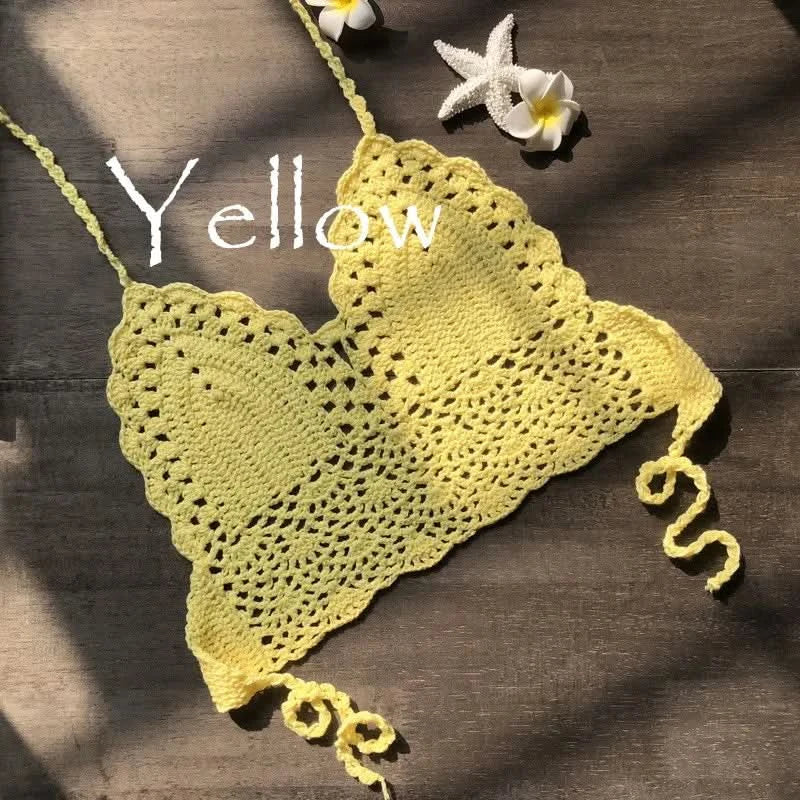 Sexy Style Hand Crochet Solid Color Bikini Beachwear Women Beach Holiday Hollow Out Tie Up Swimsuit Sun Bathing Clothes - M & M Global