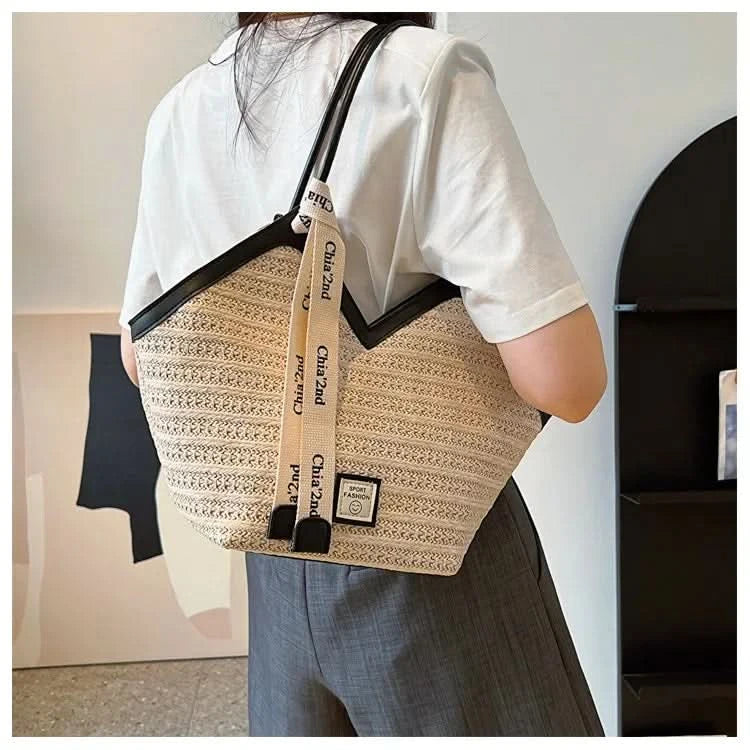 Straw Beach Bag Vintage Handmade Woven Shoulder Bag Raffia circle Rattan bags Bohemian Summer Vacation Casual Bags - M & M Global