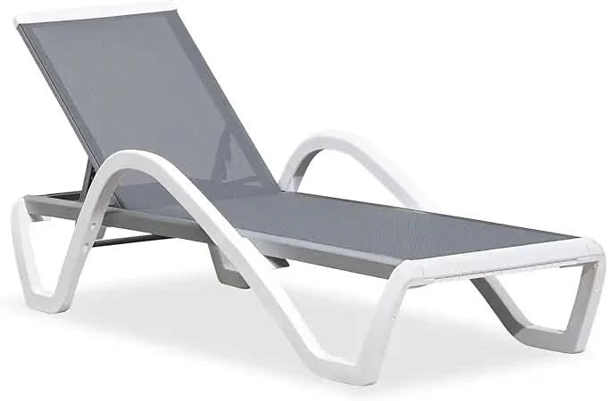 Patio Chaise Lounge Chair Set of 3 Outside Aluminum Plastic Stackable Tanning Chairs with Armrests and Side Table for Pool Sunb