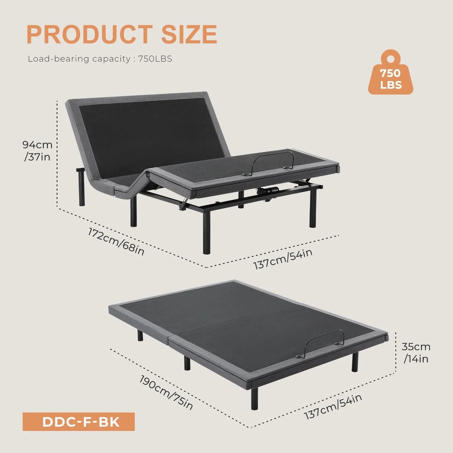 JHK Electric Queen Size Bed Ergonomic Adjustable Bed Frame with Wireless Remote Zero Gravity Bed with 2 USB Ports For Bed Room