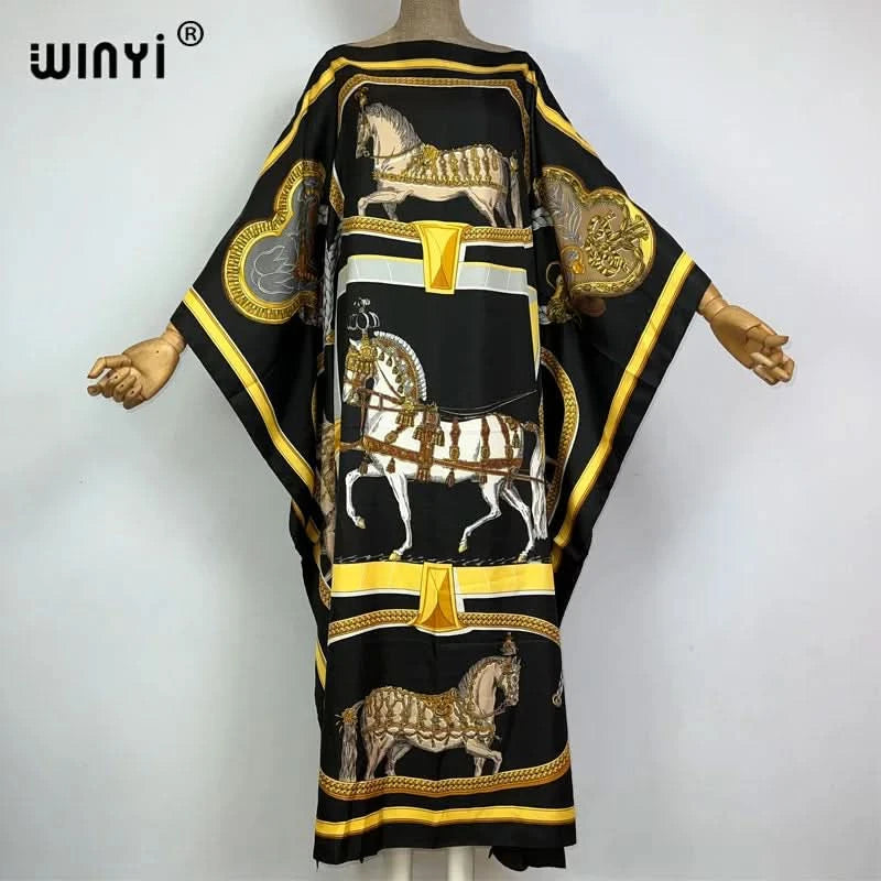 WINYI 2023 new Africa Fashion boho Popular printed twill Kaftan Maxi dress Summer Beach Bohemian Caftan long dress for lady - M & M Global