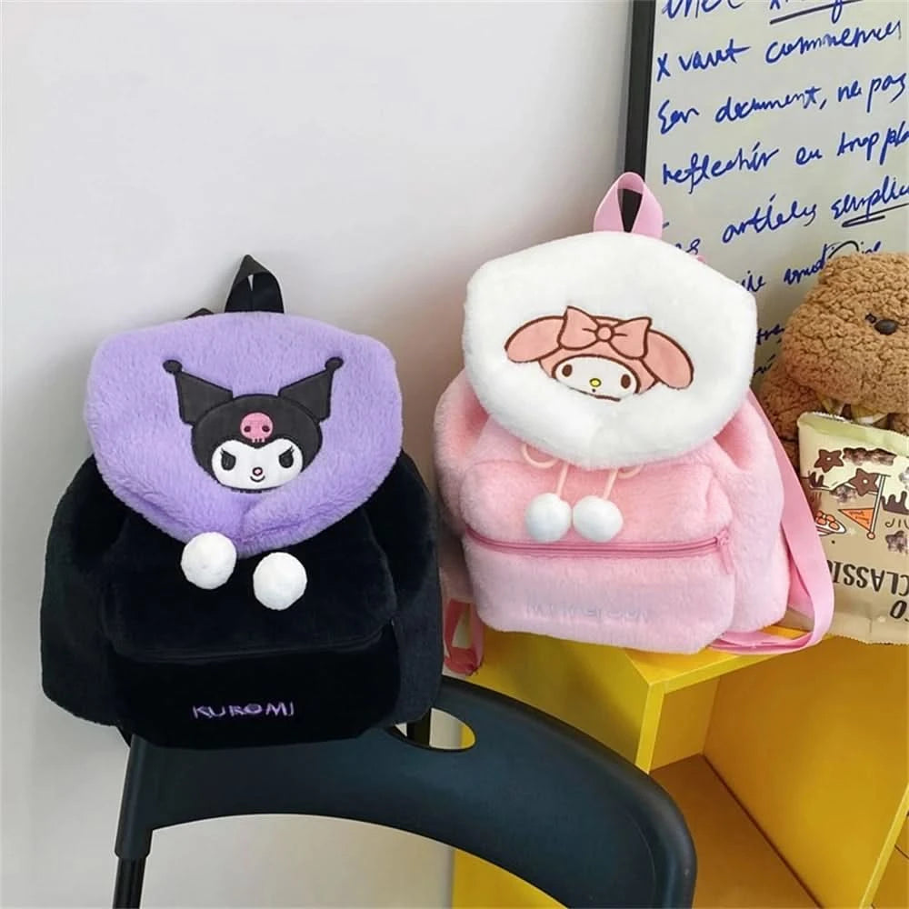 Sanrio Kuromi Melody Cartoon Cute Puppy Plush Flip Backpack Women's Casual Large Capacity Cute kawaii Cartoon School Bag Mochila - M & M Global