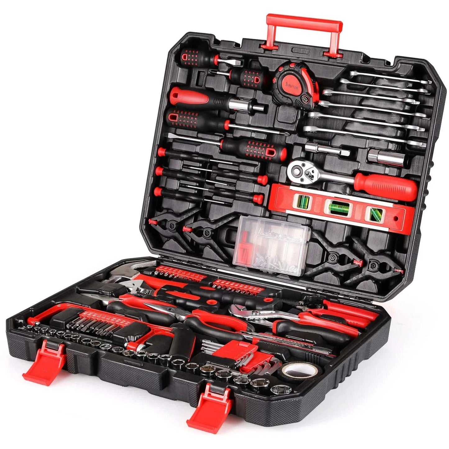 198 Piece Socket Wrench Auto Repair Tool Combination Package Mixed Tool Set Hand Tool Kit with Plastic Toolbox Storage Case - M & M Global