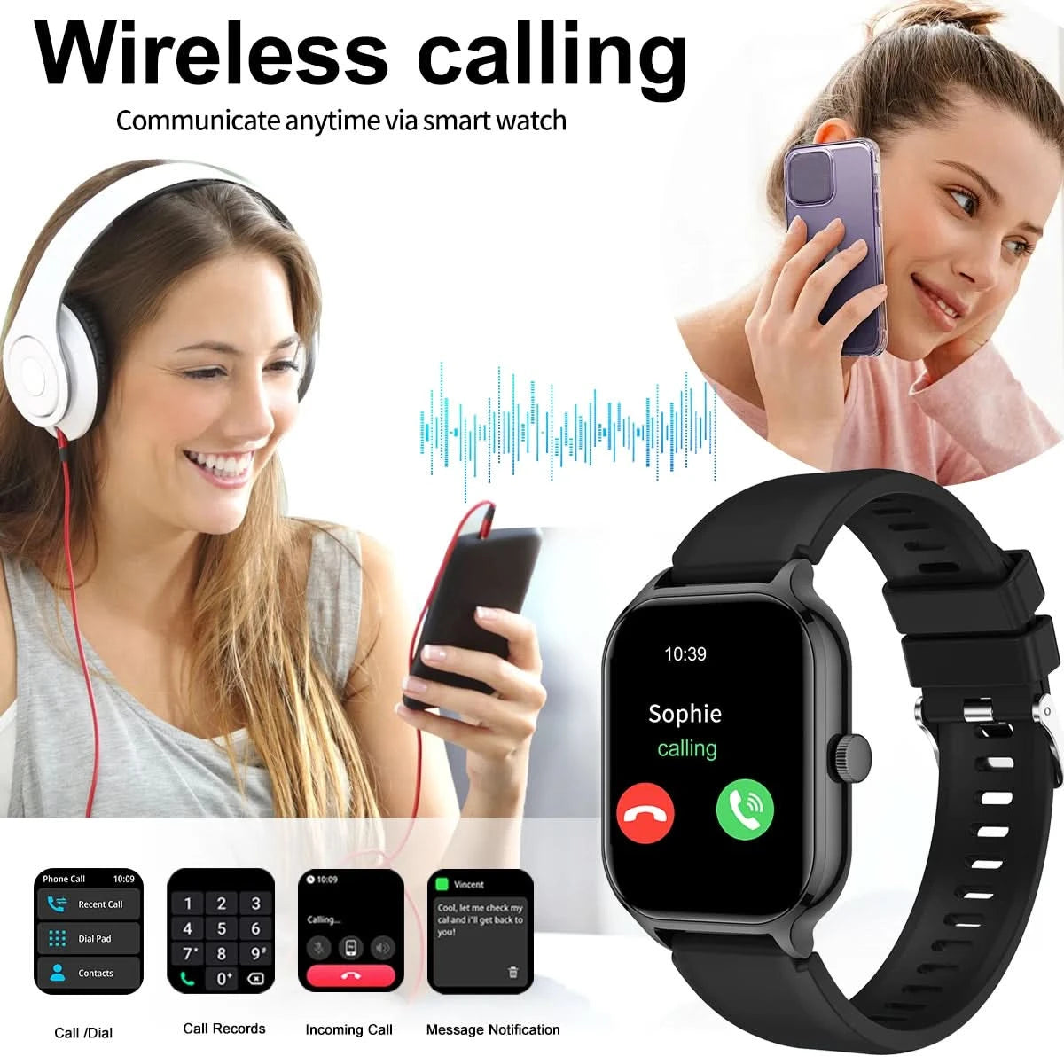 Smart watch, wireless calling /dial, multi -Sport mode,Suitable for men and women, sports watches, for iPhone/Andriod