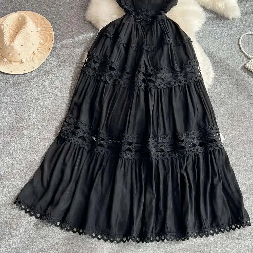 JAMERARY Designer New Summer Holiday White Embroidery Cotton Long Dress Women Sleeveless Midi Prom Evening Dresses Party Robe - M & M Global