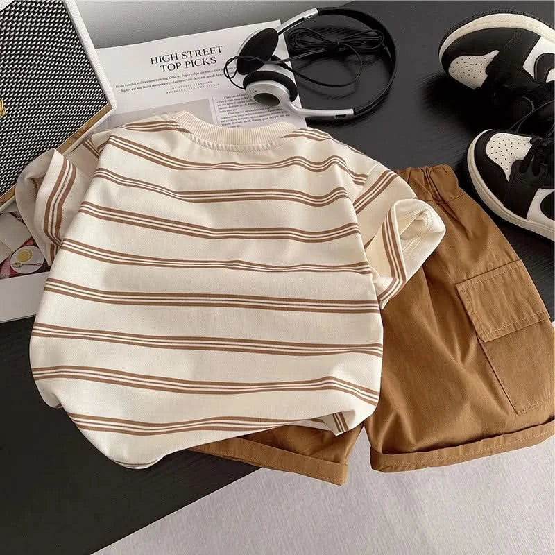 Fashion Summer Kids Baby Boys Striped Clothing Suits Short Sleeve T-Shirt+Shorts Casual Clothes Outfit Girls Clothes 2PCS/Set - M & M Global