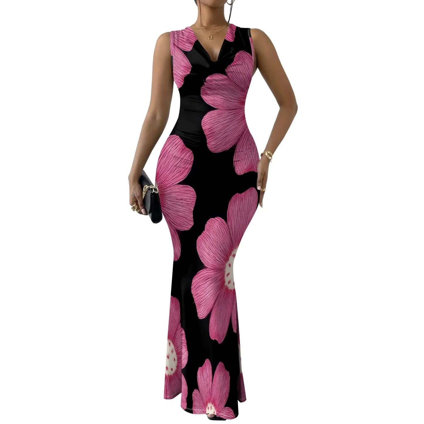 Women's Summer Rehearsal Dinner Dresses for Bride Sexy Floral Bodycon Dress Mermaid Elegant Sleeveless V Neck Formal Maxi Dresse - M & M Global