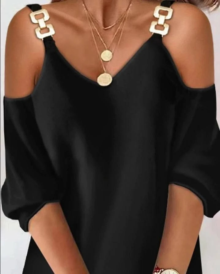dresses for women 2022 Metal Decor Cold Shoulder Casual Dress Straight Mini Party dresses - M & M Global