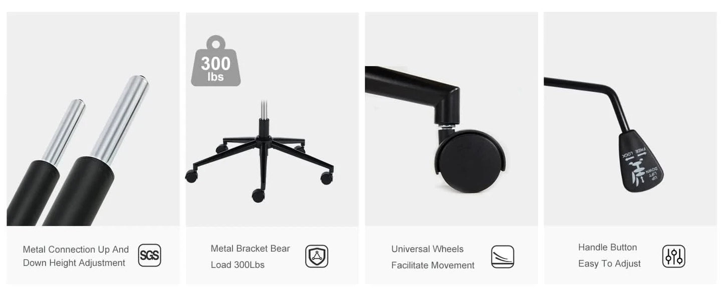 JHK Armless Cross Office Chairs with Wheels PU Leather Swivel Living Room Desk Chair Height Adjustable Support Seat Furniture