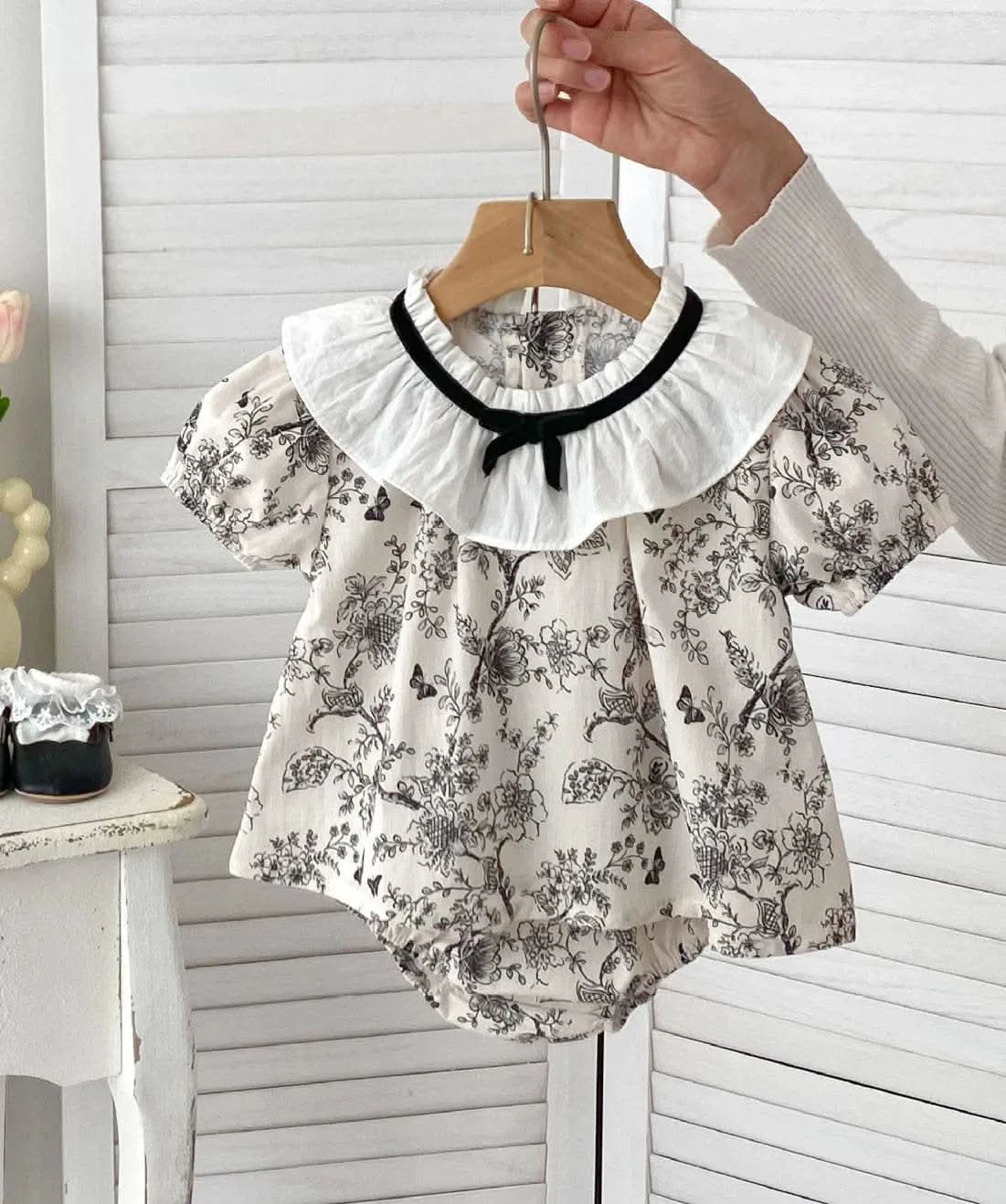 2PCS Summer Floral Baby Girl Suit New Autumn Fashion Lace Bow Baby Girls' Set Peter Pan Collar Shirt and Shorts Princess Outfits - M & M Global