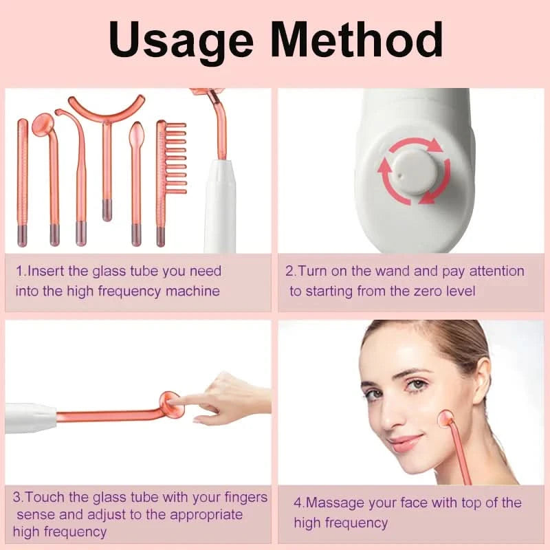 High Frequency Facial Wand For Hair Face Anti Aging Therapy Acne Tool Neon+Argon Wands Skin Beauty (no handle) - M & M Global