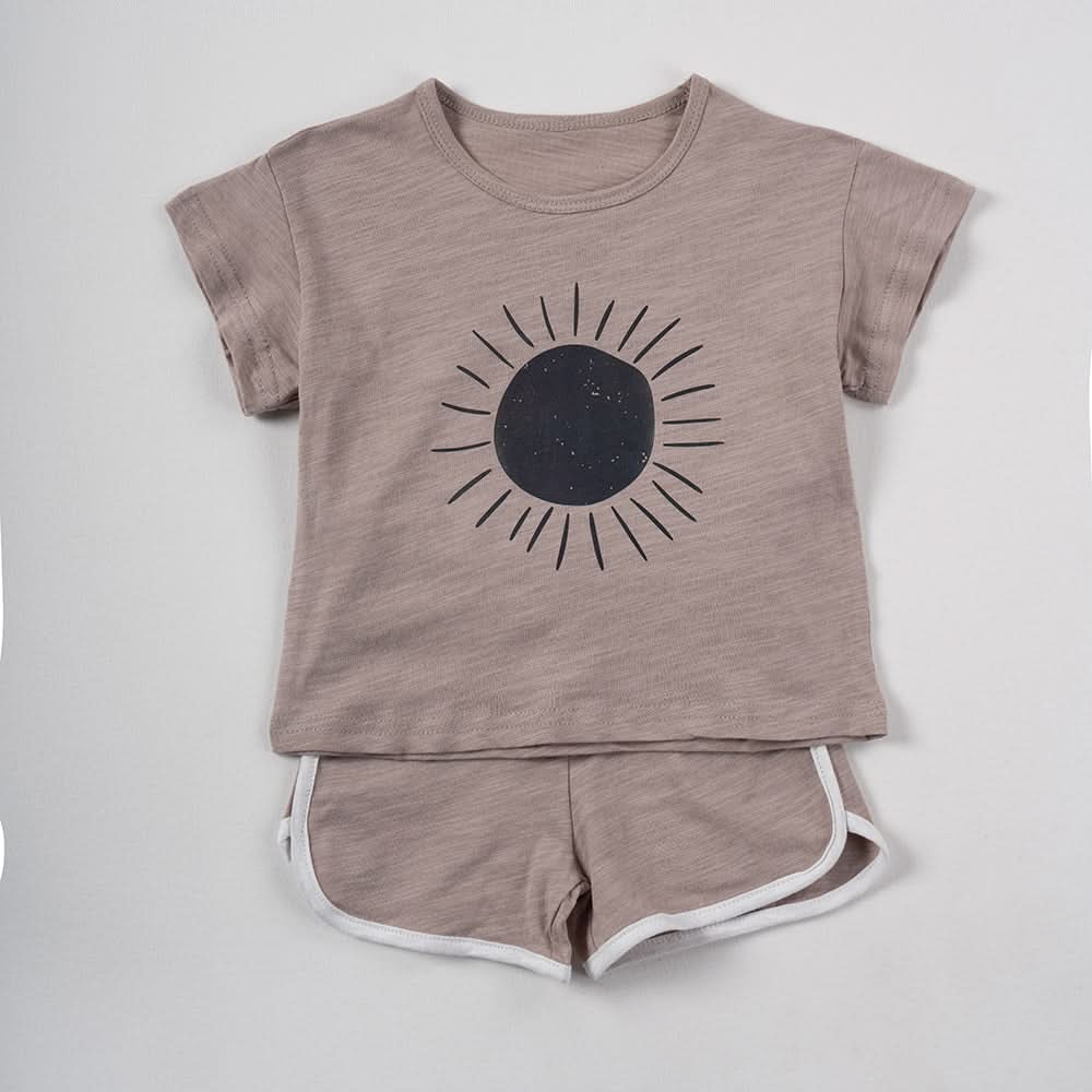 Summer 2pcs Children Clothes Sets Korea Moon Print Outfits Muslin Patchwork Casual Suits Kids Shorts T-shirt Boys Girls Outfits - M & M Global