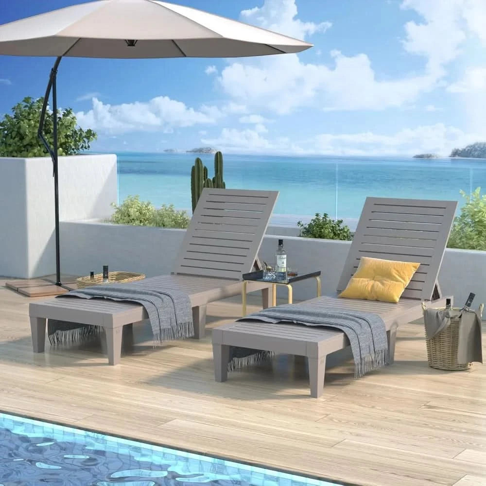 Outdoor Chaise Lounge Chair Set of 2 for Poolside Patio, Water-Resistant Tanning Chair Recliner with Adjustable Backrest,