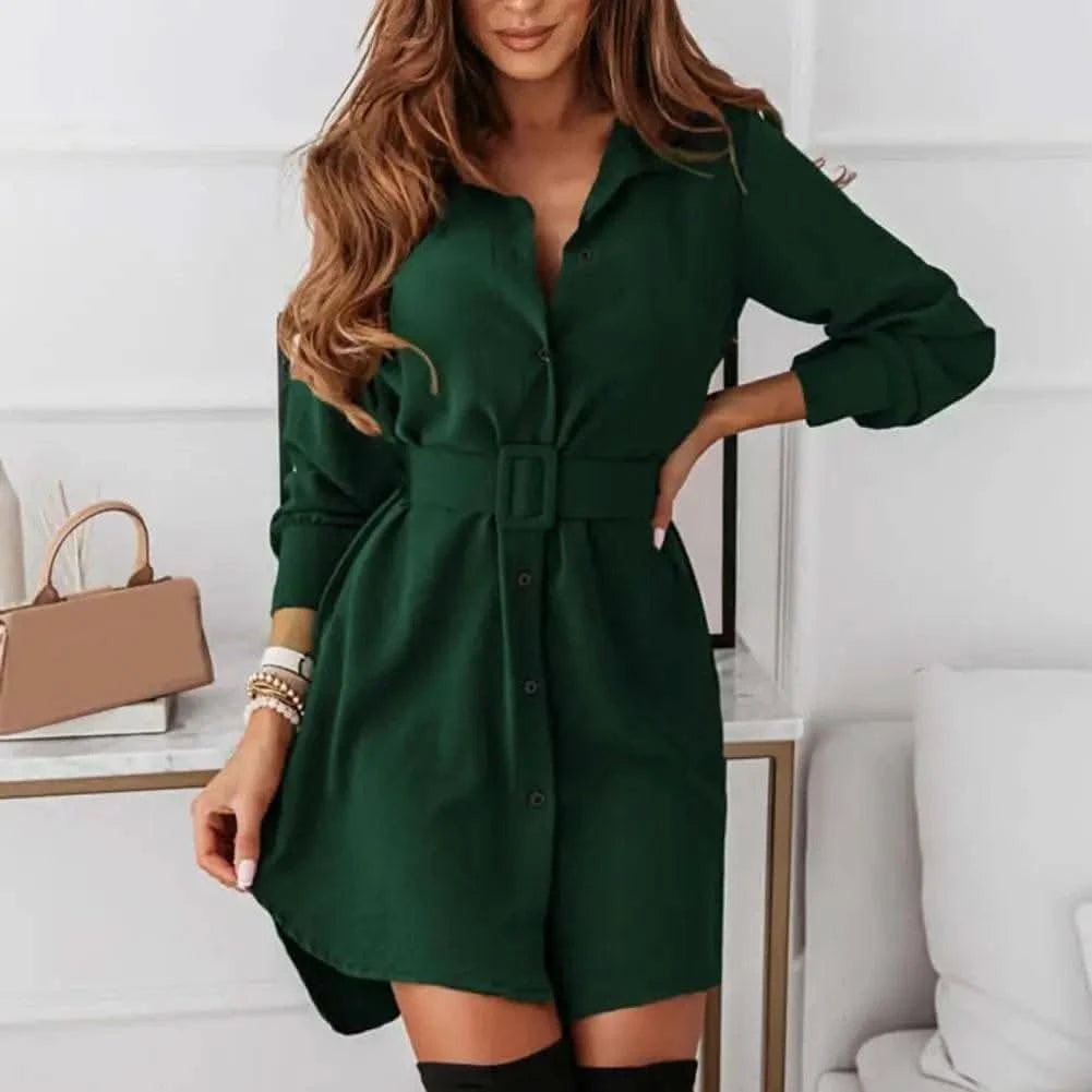 Dresses For Women 2024 Elegant Large Size Short Dress Long Sleeve Lapel Slim Casual Shirt Dress Clothing Female Ropa De Mujer - M & M Global