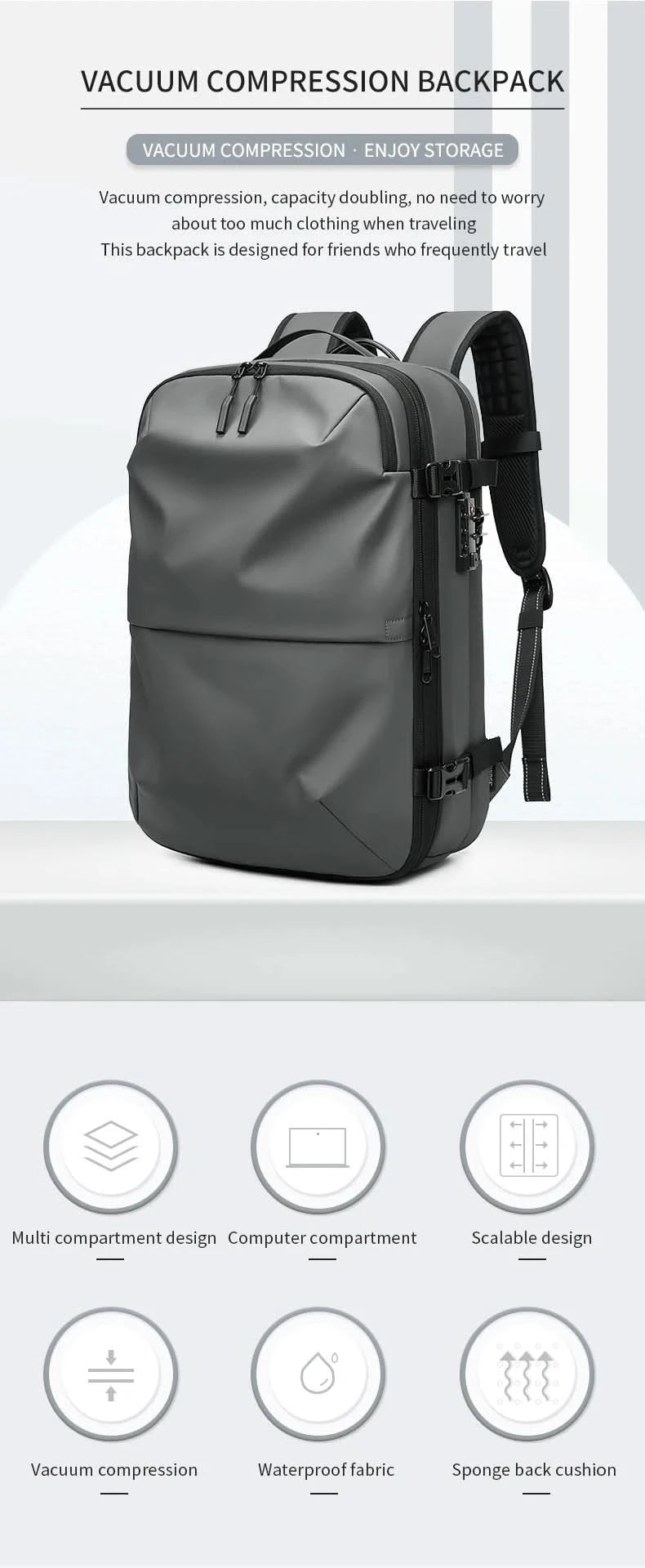 Men Travel Backpack vacuum compression 17 inch Laptop Backpack Business Large Capacity school Backpack Expanded Hiking backpack - M & M Global