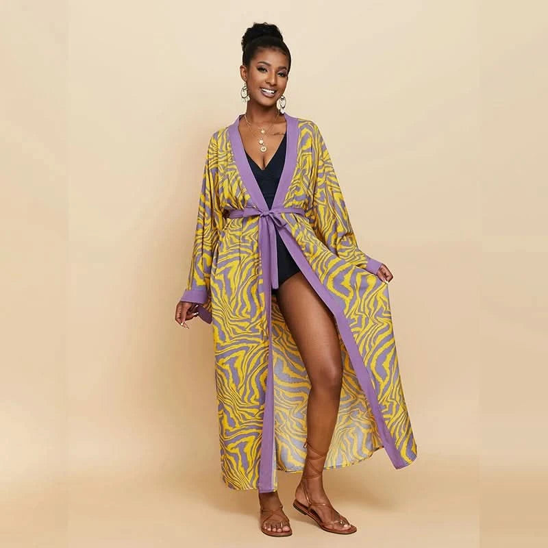 Para Praia Kimono Beach Robe 9 Colors Bikini Cover Ups Beachwear Femme Long Dress Sarong Women Loose Cardigan Swimsuit Covers - M & M Global
