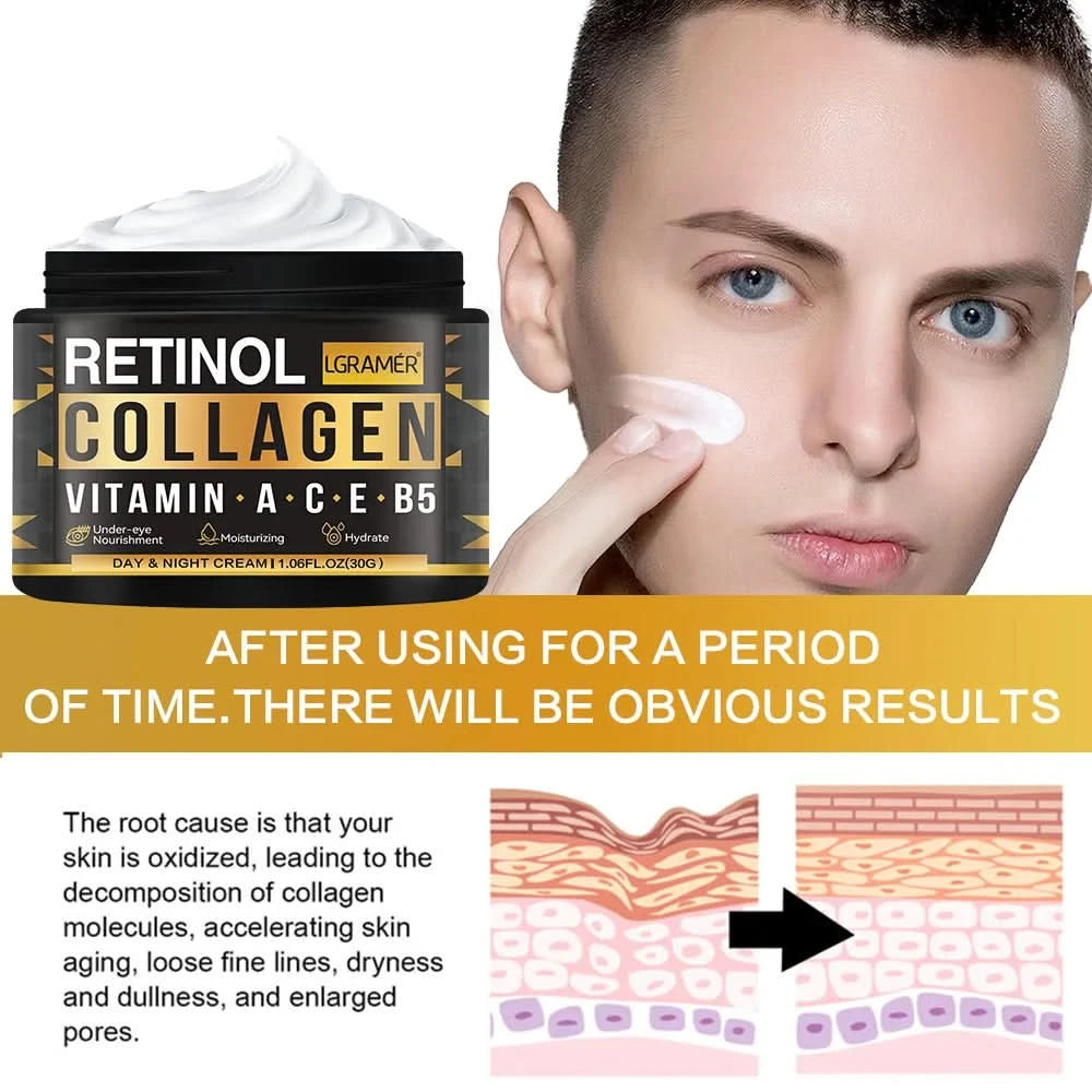 Men's Retinol Collagen Face Cream Skincare Moisturizing Brightening Hydrating Smooth Wrinkles Firming Facial Men Skin Care - M & M Global